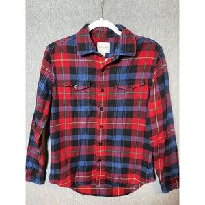 American Eagle Men's S/PCH Classic Fit Red Blue Plaid Flannel Button Down Shirt